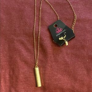 Paparazzi Gold Bar Pendant Necklace with Matching Gold Earrings
